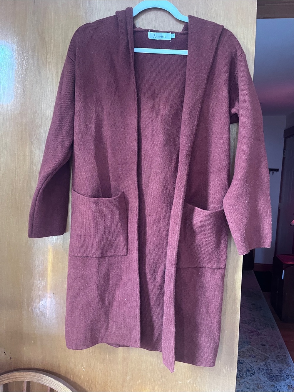 Rust Open-Front Hooded Cardigan with Pockets